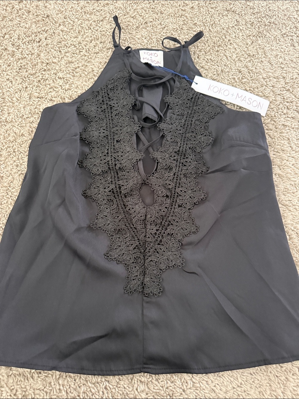 KOKO + MASON Black Lace-Front Halter Camisole